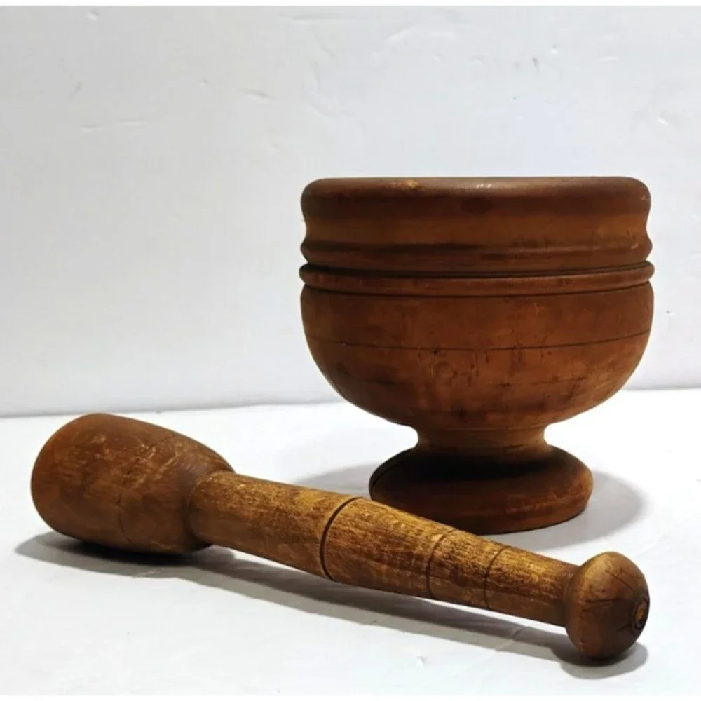 Vintage or Antique Wooden Mortar & Pestle Hand Turned Wood 4.5